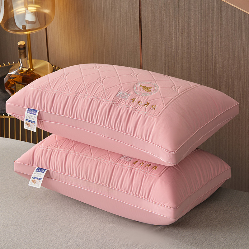 大豆纤维枕 羽丝枕  双边枕 绗绣枕 成人枕芯 单人枕头 大豆纤维枕粉色