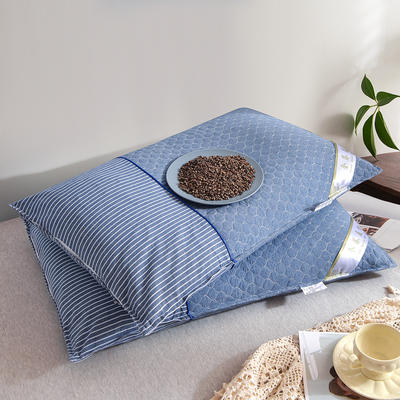 全荞麦枕芯48x74cm 水洗棉荞麦壳枕芯 常规成人枕头 水洗棉荞麦枕蓝色5.6斤