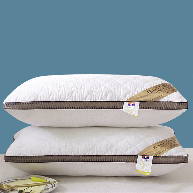 三线格绗缝双边立体枕 枕头 枕芯 48x74cm 咖啡双边低枕