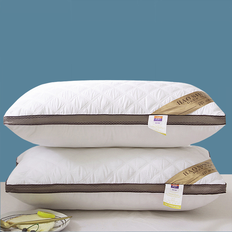三线格绗缝双边立体枕 枕头 枕芯 48x74cm 咖啡双边中枕
