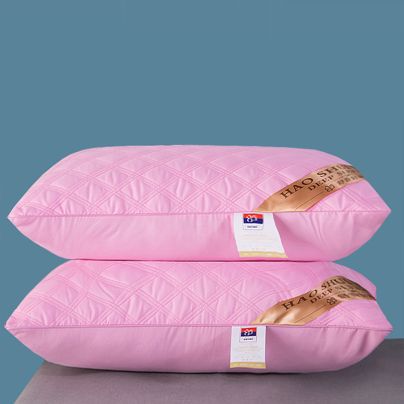 三线格粉色绗缝枕单边高枕 枕头 枕芯 48x74cm 粉色绗缝枕高枕