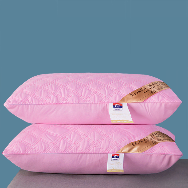 三线格粉色绗缝枕单边中枕 枕头 枕芯 48x74cm 粉色绗缝枕中枕