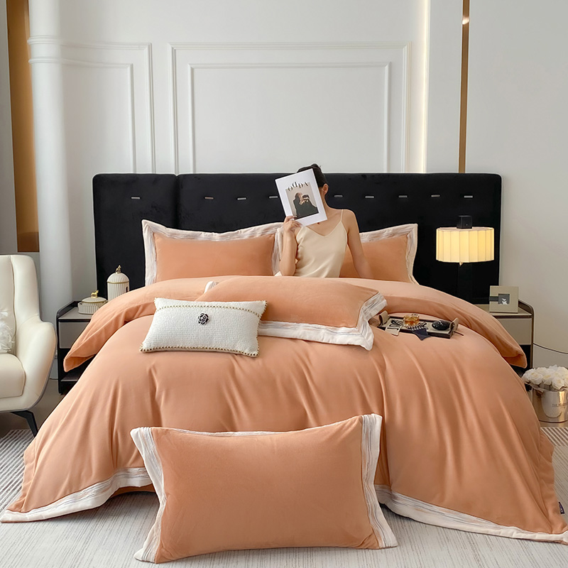 2024新款高克重全消光牛奶绒宽边刺绣四件套系列-维多利亚