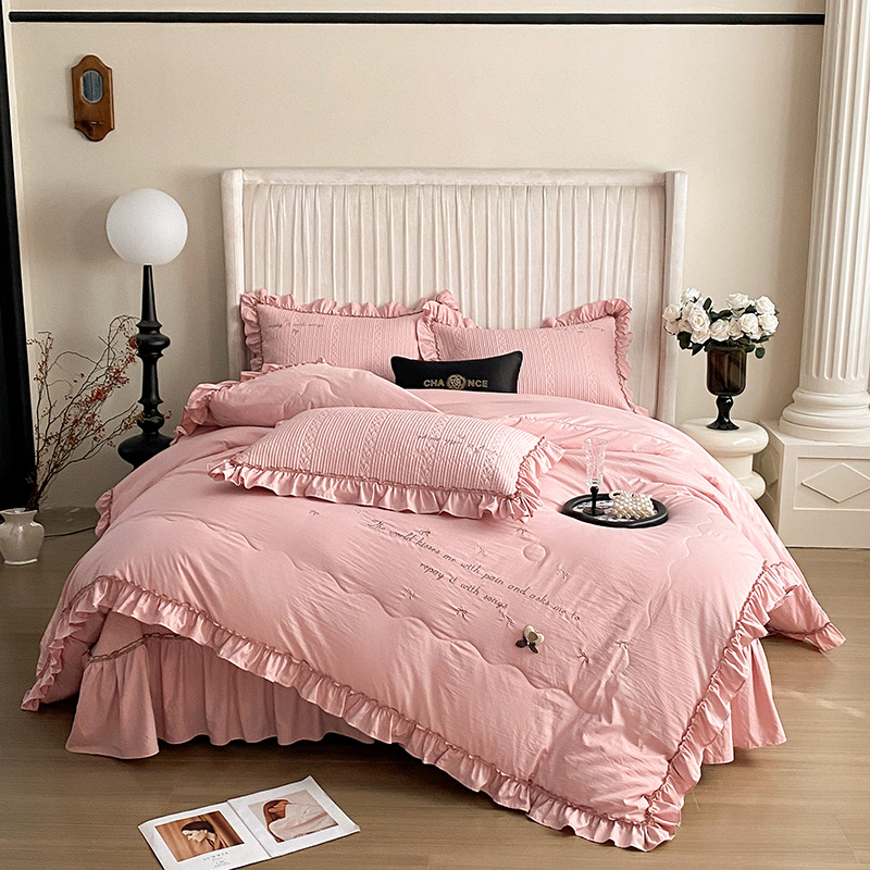 2025新款床盖款锦棉刺绣四件套-满天星 满天星-极光粉