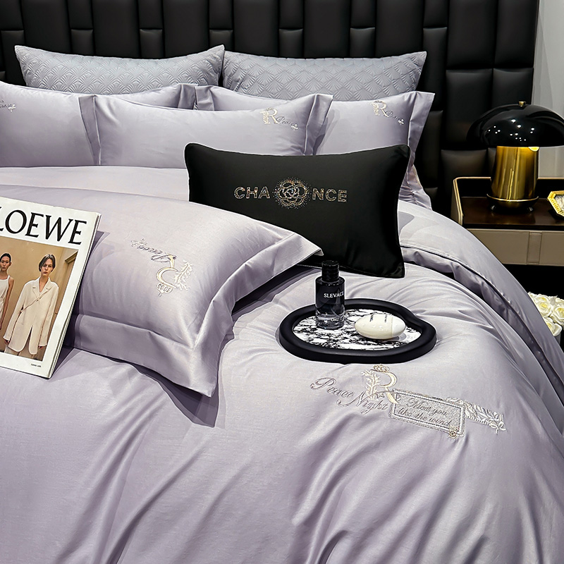 2025新款全棉长绒棉刺绣四件套-欧伦 欧伦-蓝莲灰