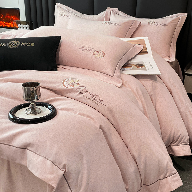 2025新款肌理磨毛宽边刺绣四件套-罗拉 罗拉-灰粉