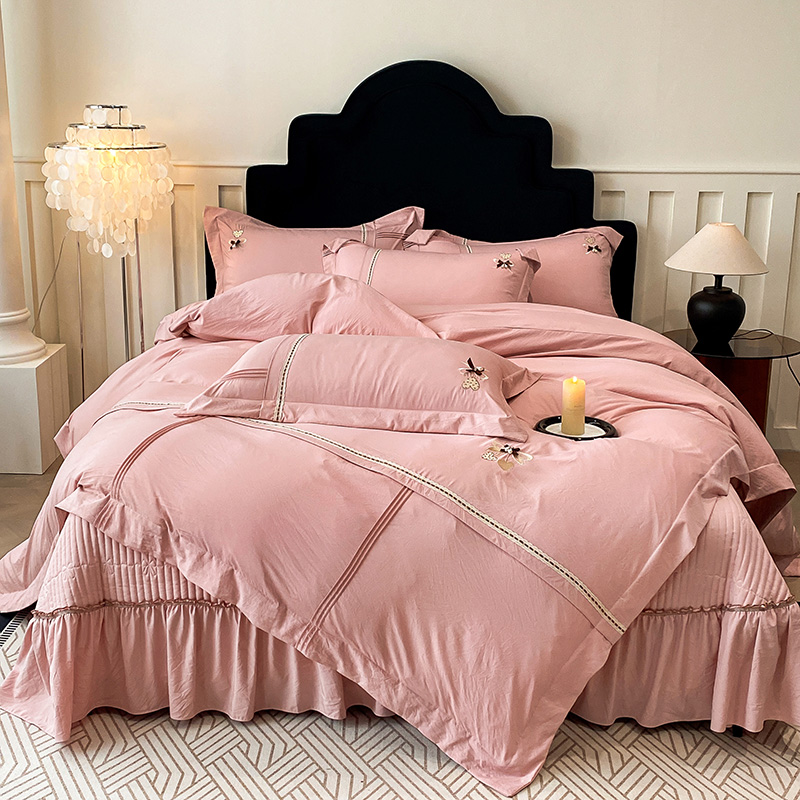 2025新款床盖款锦棉刺绣四件套-安娜 安娜-粉豆沙
