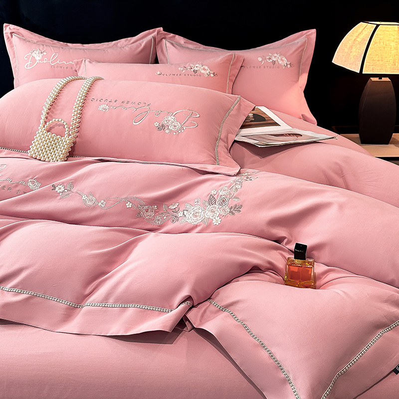 2025新款100s长绒棉贡缎磨毛四件套-花韵