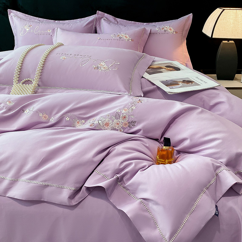 2025新款100s长绒棉贡缎磨毛四件套-花韵