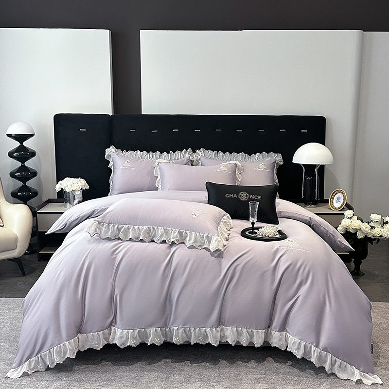 2025新款高支长绒棉四件套-黛拉 黛拉-蓝莲灰