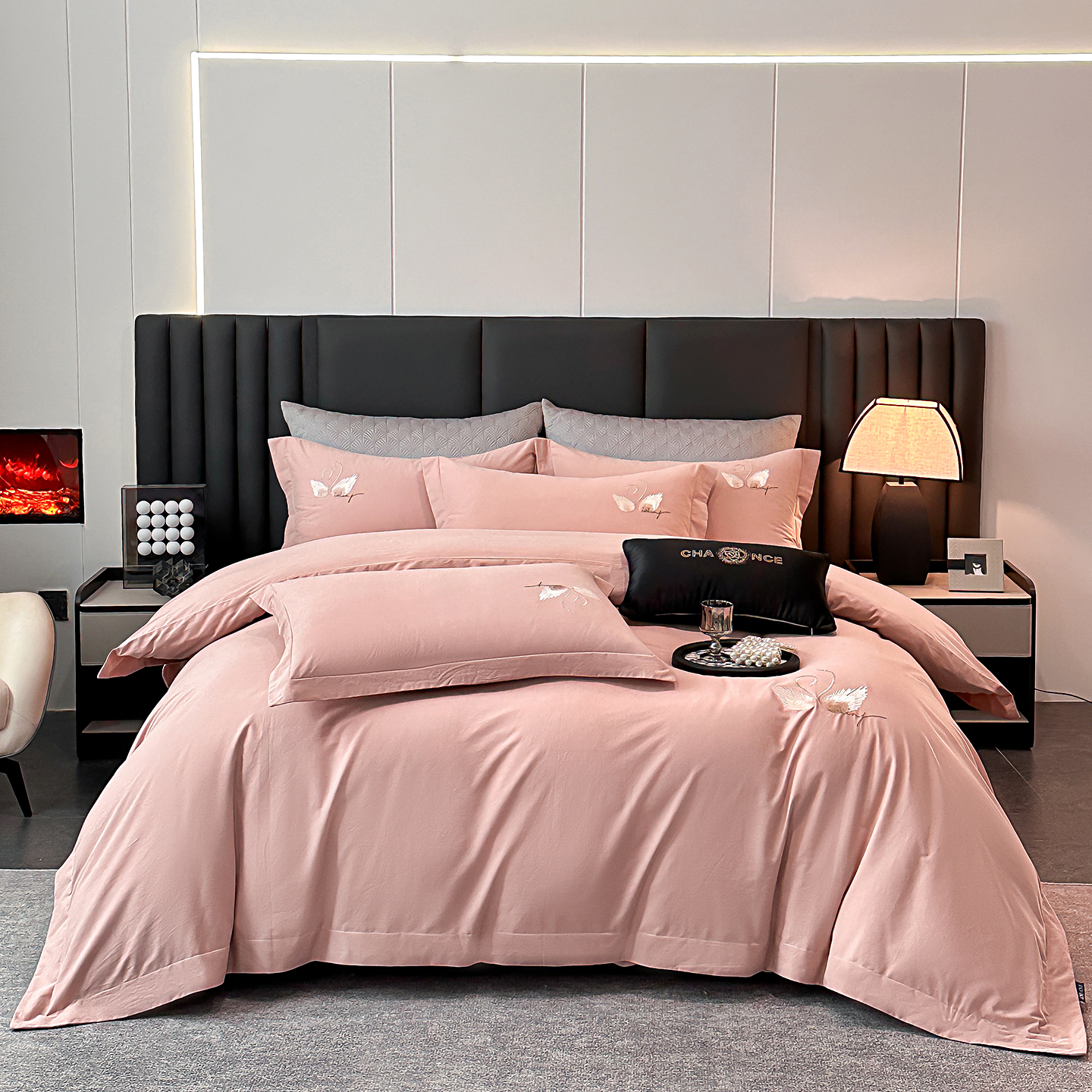 2025新款全棉磨毛刺绣四件套-芳华 芳华-豆沙