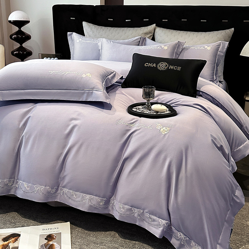 2025新款全棉刺绣四件套-蜜拉贝尔 蜜拉贝尔-蓝莲灰