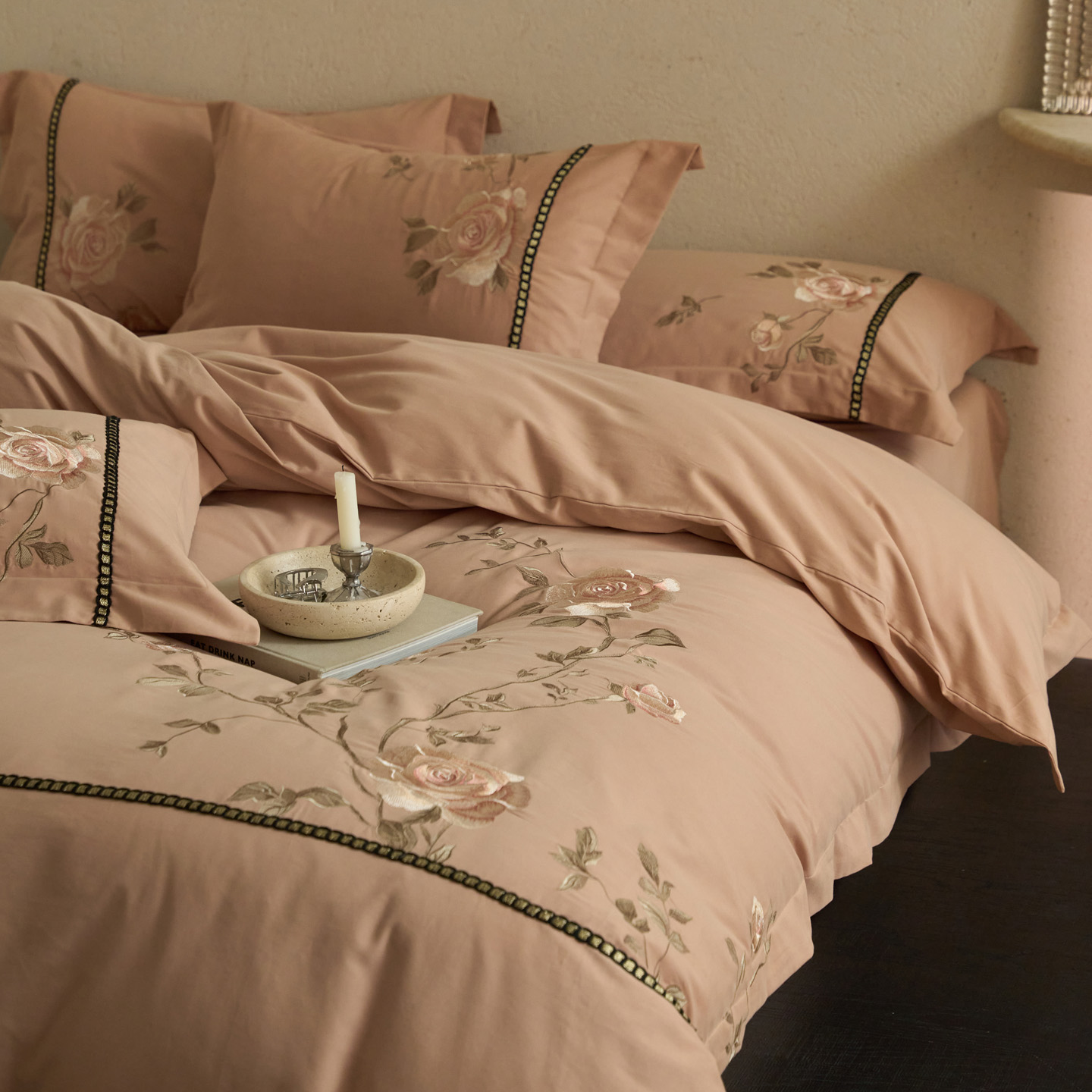 2025新款全棉加厚磨毛四件套-花觅系列 太妃棕