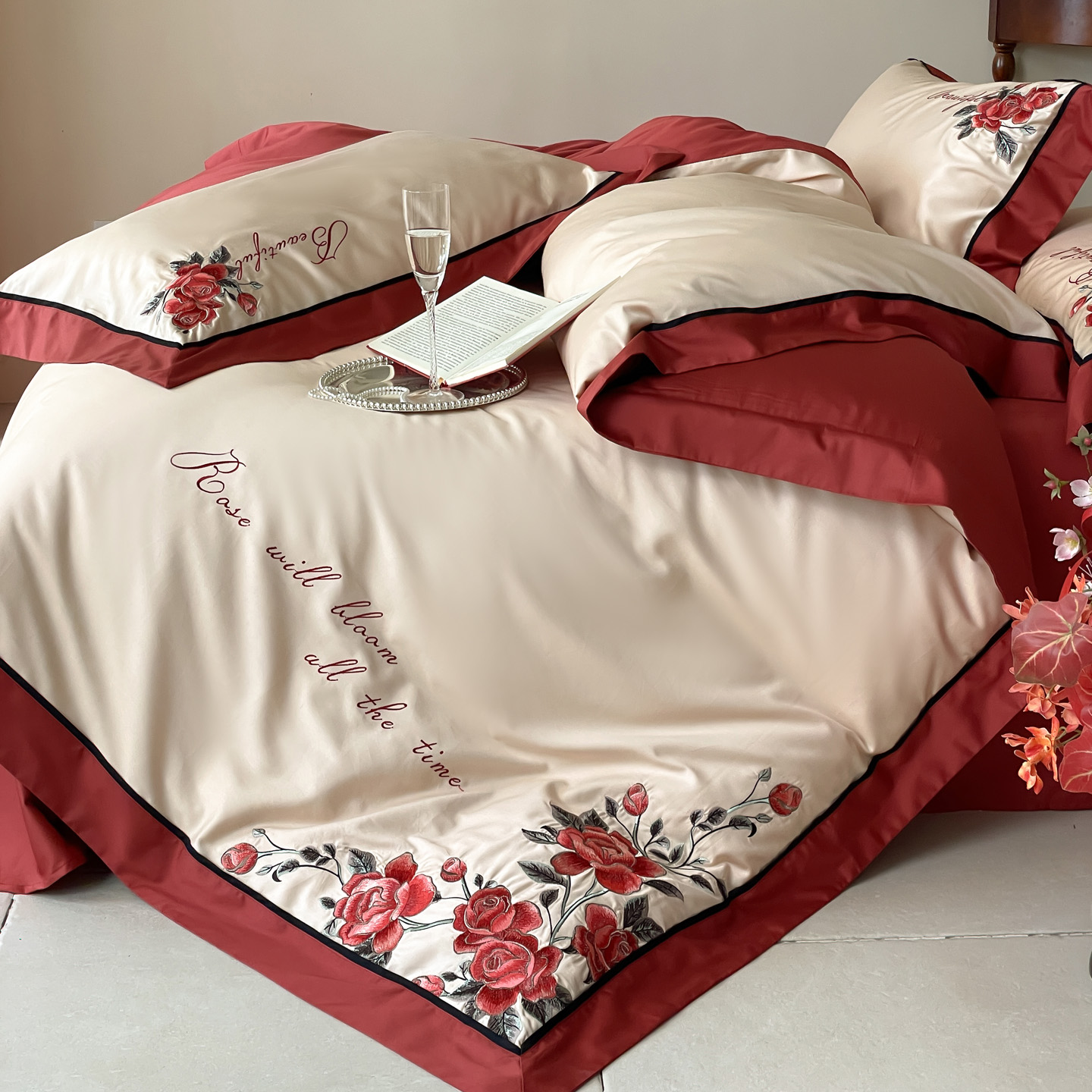 2025新款100S全棉CR工艺极简轻奢刺绣四件套-玫瑰庄园系列 玫瑰庄园-爱慕