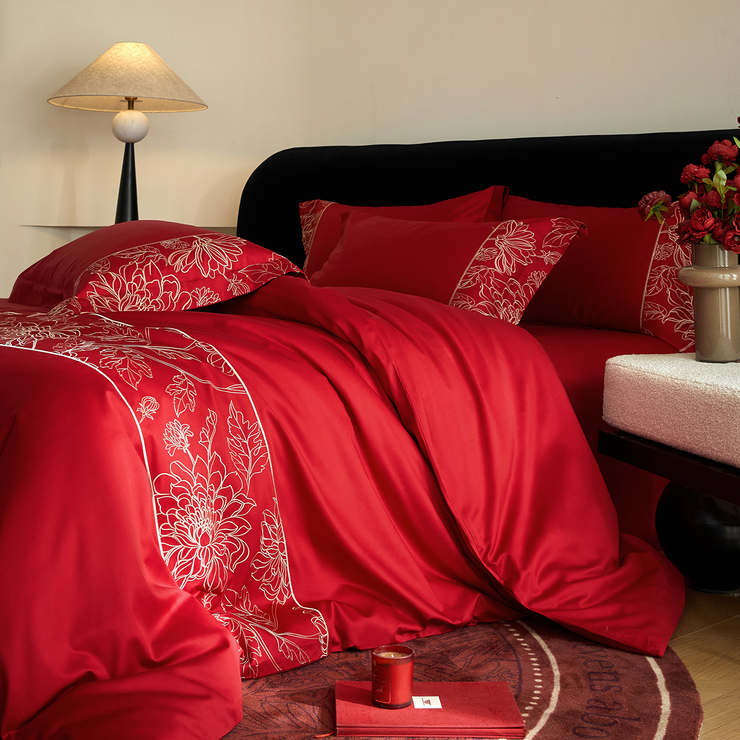 2025新款100S全棉CR工艺极简轻奢刺绣四件套-达芙妮系列 达芙妮