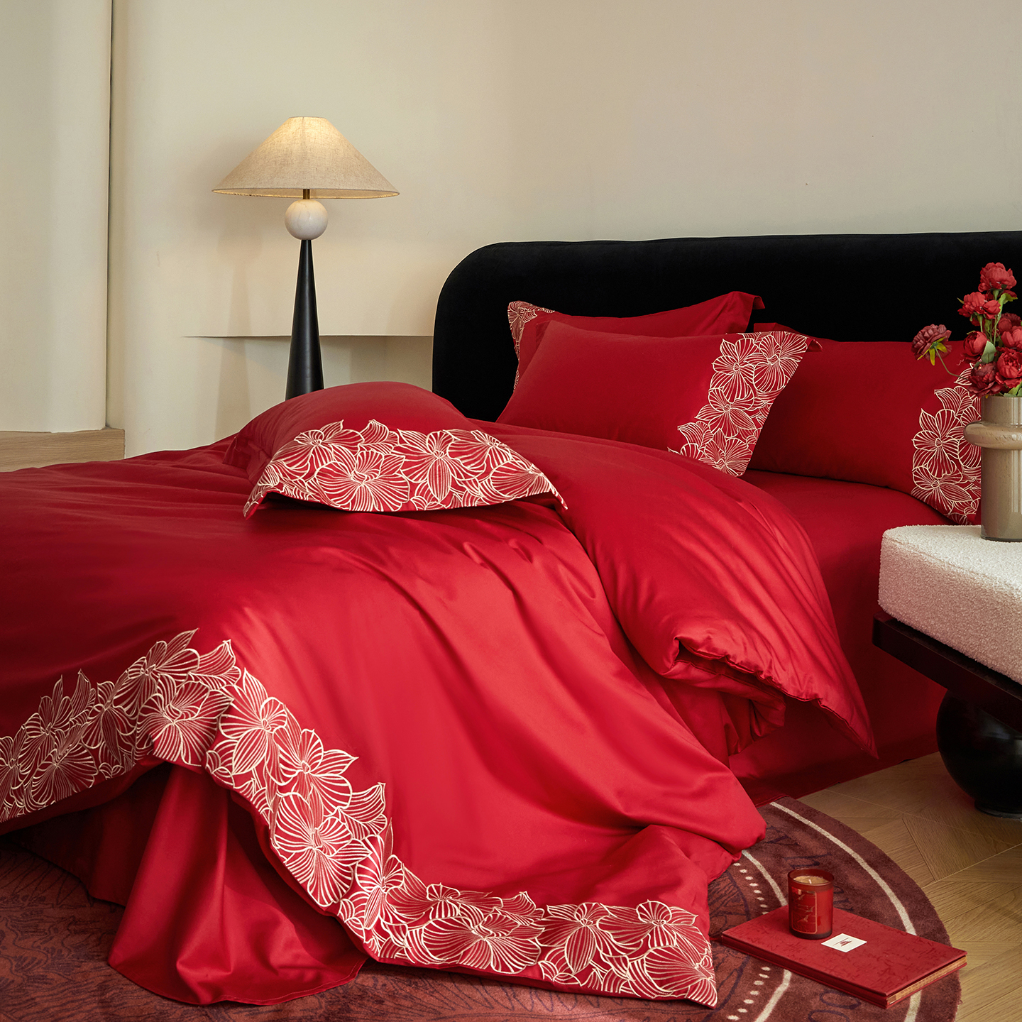 2025新款100S全棉CR工艺极简轻奢刺绣四件套-百年好合系列 百年好合