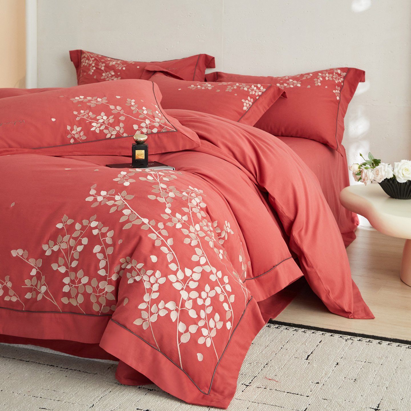 2025新款全棉加厚磨毛四件套-知秋系列 岩红