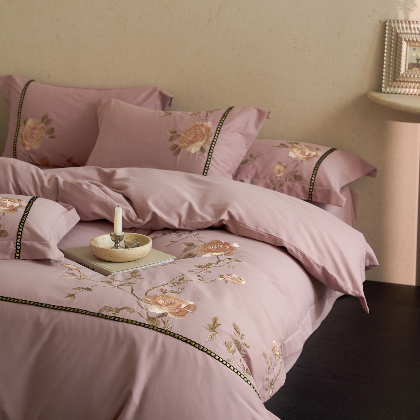 2025新款全棉加厚磨毛四件套-花觅系列 珊瑚粉