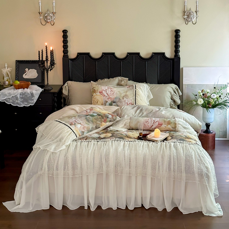 2025新款A类60支陶瓷空气磨毛四件套-尼罗河花园系列 尼罗河花园绿