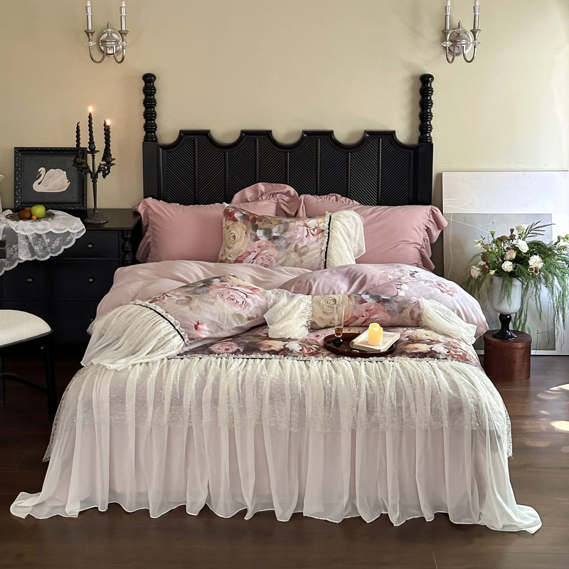 2025新款A类60支陶瓷空气磨毛四件套-尼罗河花园系列 尼罗河花园粉