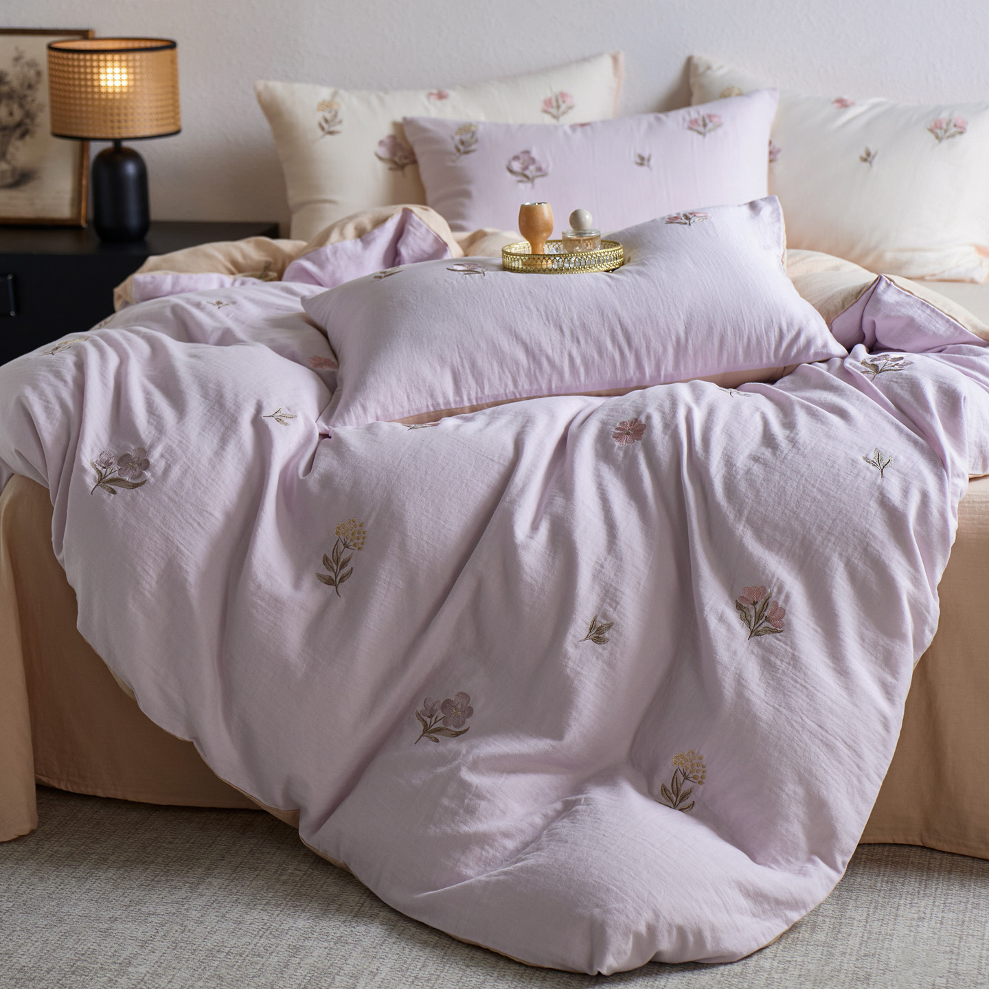 2025新款A类全棉水洗双层纱四件套-素境系列 幽然紫