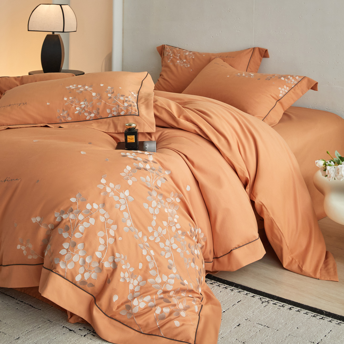 2025新款全棉加厚磨毛四件套-知秋系列 暖桔