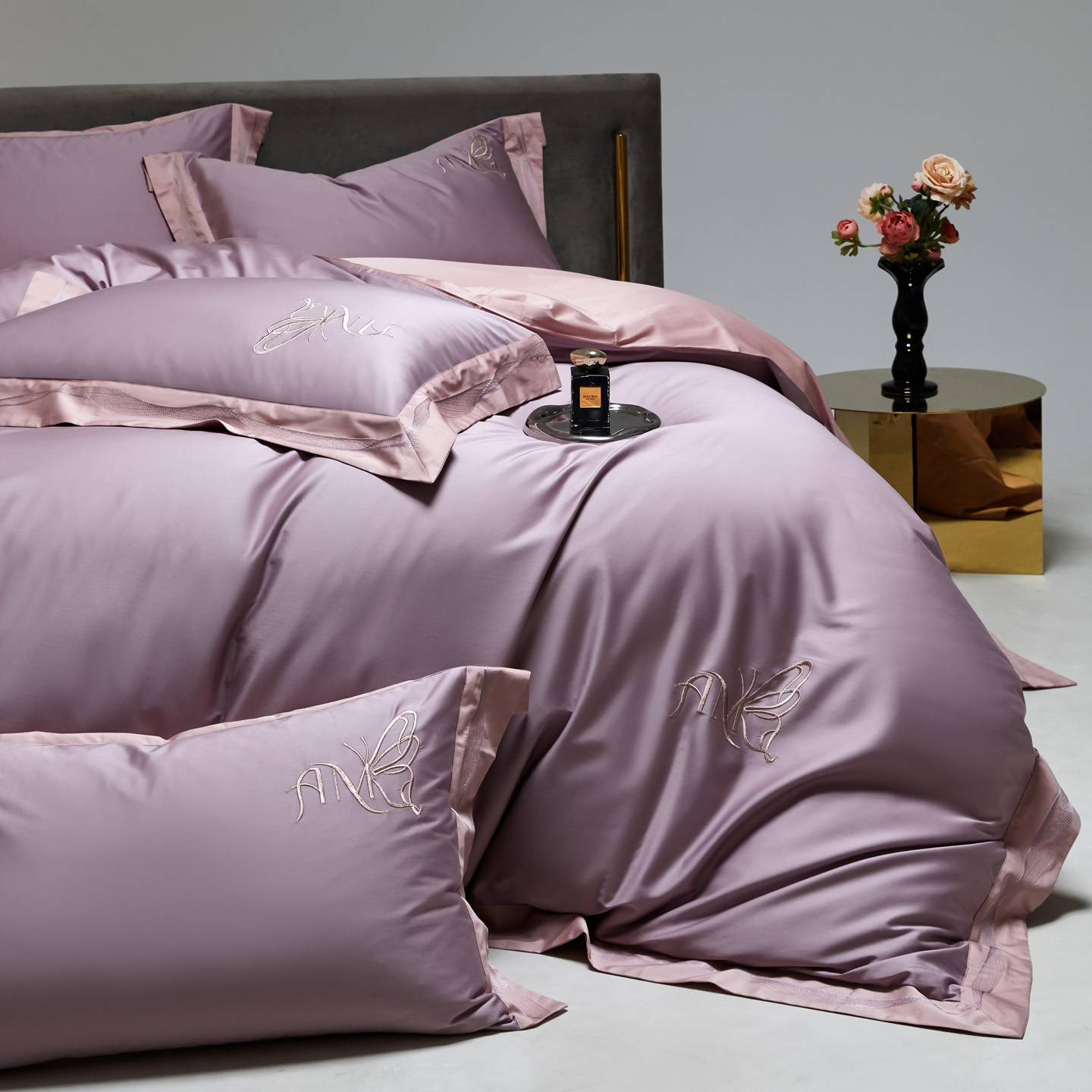 2025新款100S全棉CR工艺极简轻奢刺绣四件套-奢尚系列 紫粉