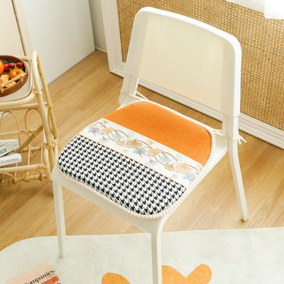 2023新款雪尼尔椅垫（千鸟格银杏系列） 43*45cm 千鸟格银杏-桔色