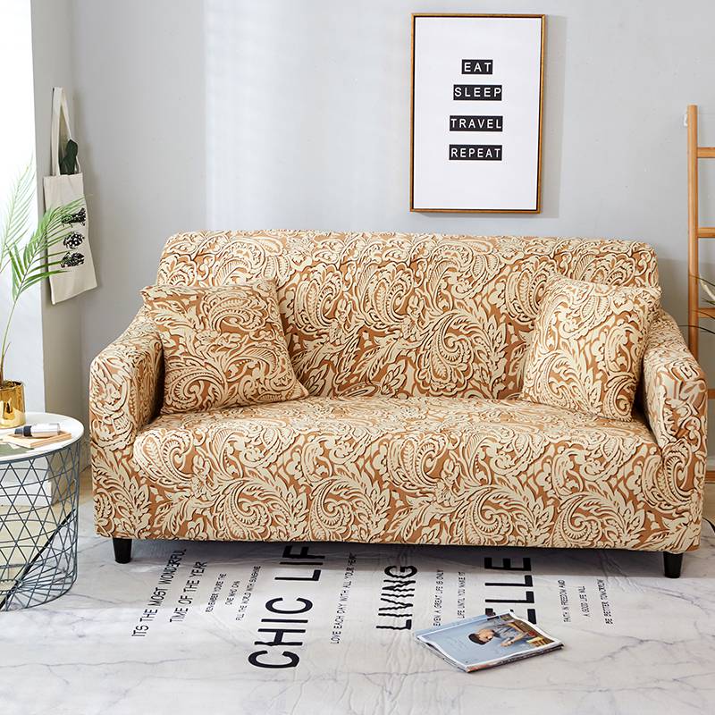 2018新款小清新风格系列沙发套 双人(规格140-195CM） 凤尾咖