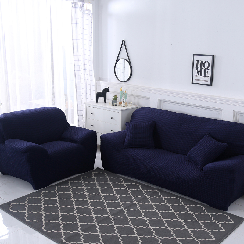 2019新款沙发套-牛奶丝压花款 双人（145-190） 提花牛奶丝 藏蓝