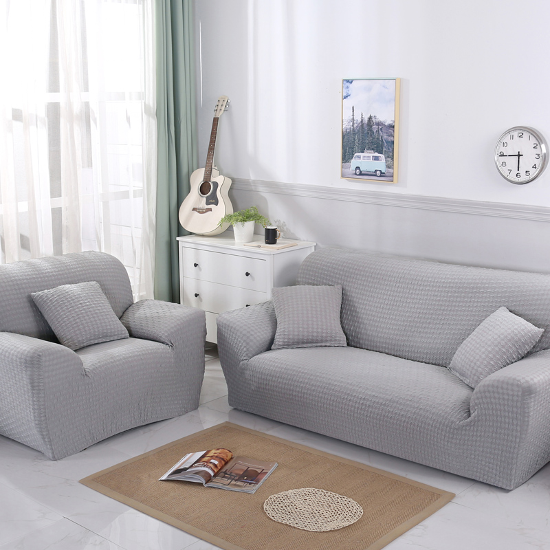 2019新款沙发套-牛奶丝压花款 双人（145-190） 提花牛奶丝 灰色
