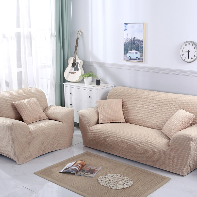 2019新款沙发套-牛奶丝压花款 双人（145-190） 提花牛奶丝 米色