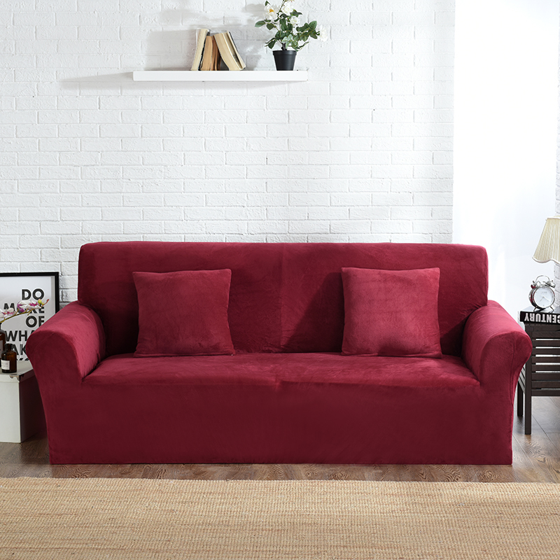 2019新款沙发套-毛绒款沙发套 双人（145-190） 酒红