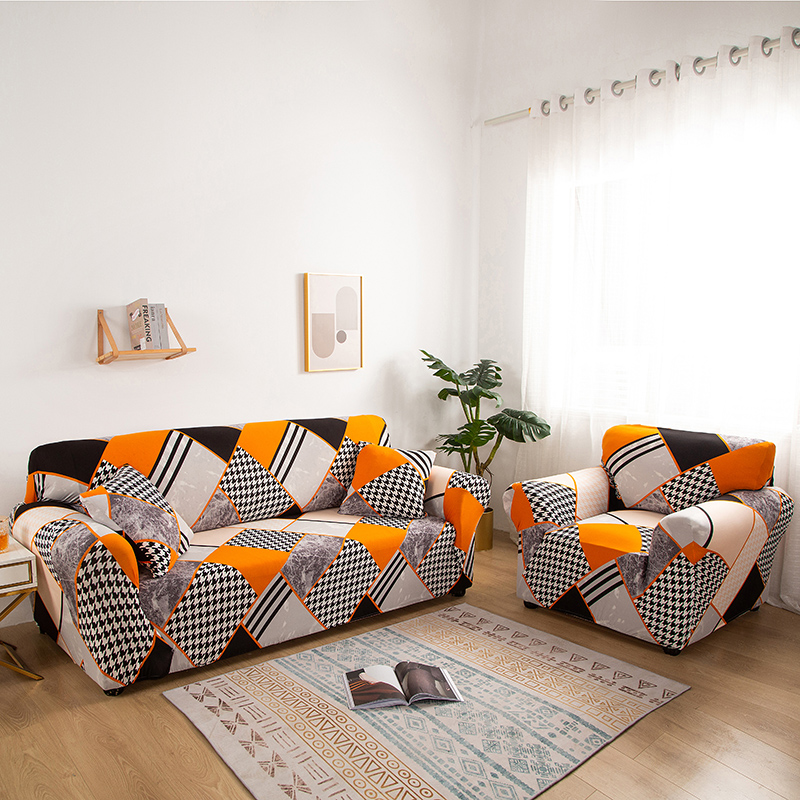 2021新款四季款纯色沙发套 双人（145-190） 千鸟格橙