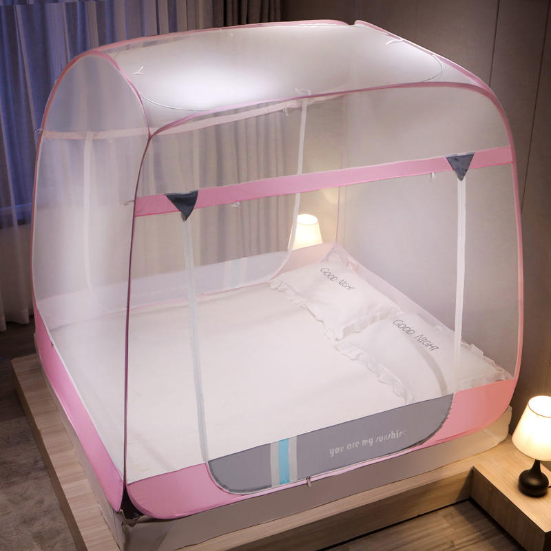 凯儿家纺2021大顶免安装蚊帐- -拼色系列 1.8m（6英尺）床 时尚-粉灰