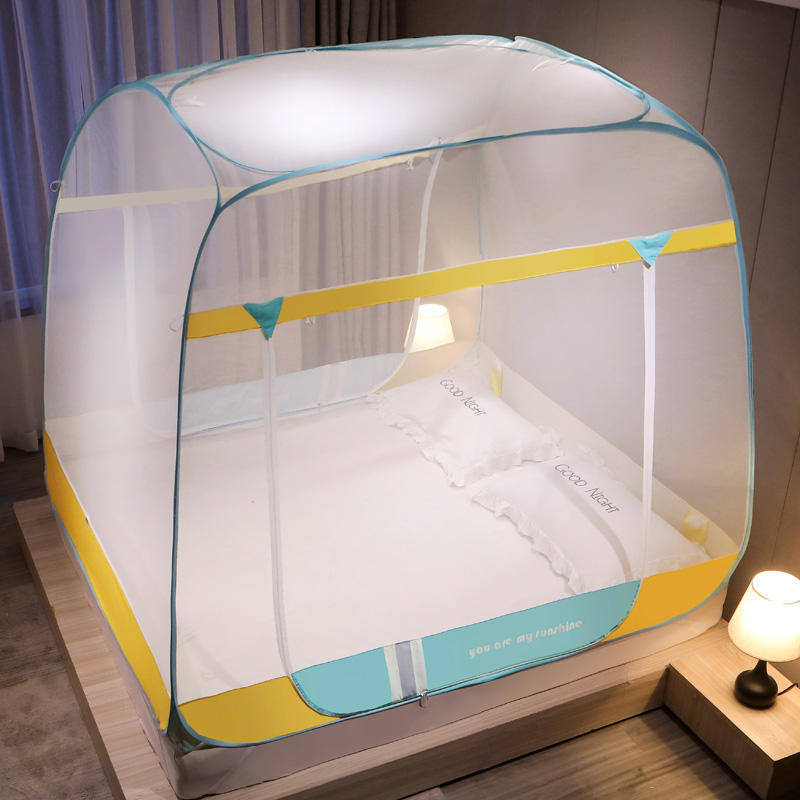 凯儿家纺2021大顶免安装蚊帐- -拼色系列 1.8m（6英尺）床 时尚-黄蓝