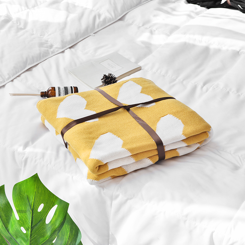 针织线毯 沙发盖毯 针织披肩 空调毯 婴童毯-爱心 110*130cm 黄色