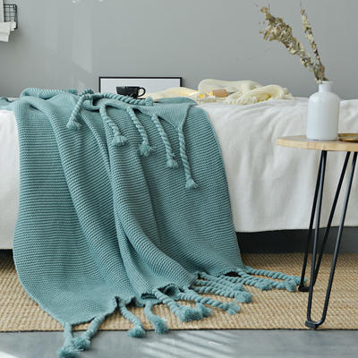流苏针织毯 沙发毯 床尾毯 空调毯 粗针流苏毯 130*170cm 绿色