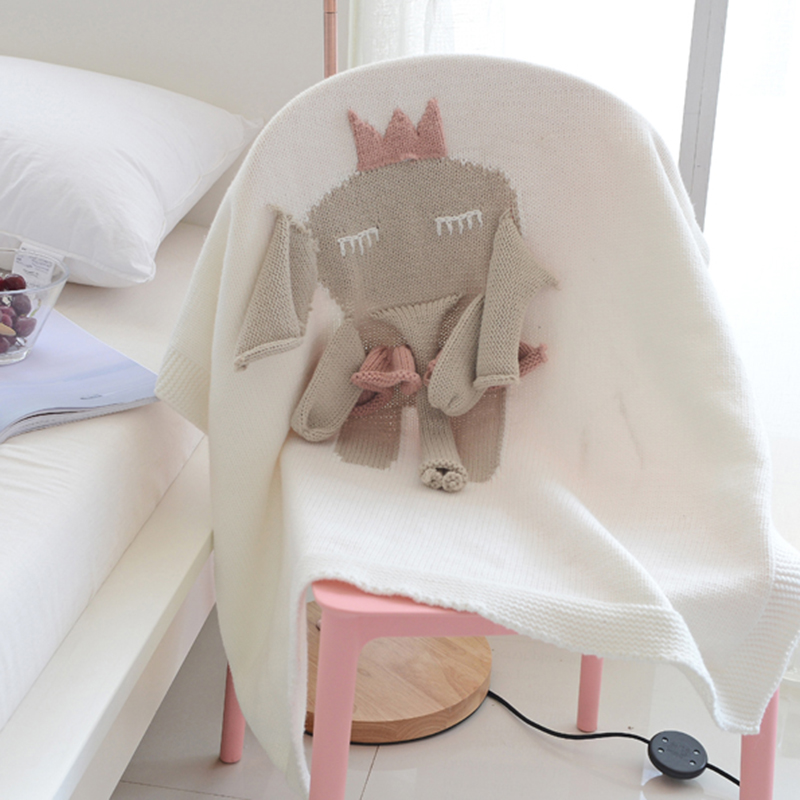 全棉针织婴童毯 沙发盖毯 婴儿抱被 大象狮子毯 110*130cm 立体大象-白色
