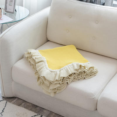针织线毯 沙发盖毯 针织披肩 空调毯 荷叶边针织毯 130*160cm 黄色