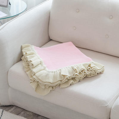 针织线毯 沙发盖毯 针织披肩 空调毯 荷叶边针织毯 130*160cm 粉色
