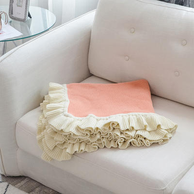 针织线毯 沙发盖毯 针织披肩 空调毯 荷叶边针织毯 130*160cm 橘色