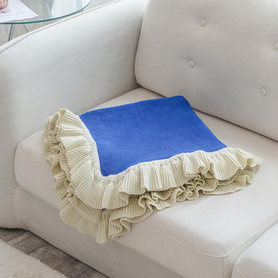 针织线毯 沙发盖毯 针织披肩 空调毯 荷叶边针织毯 130*160cm 宝蓝