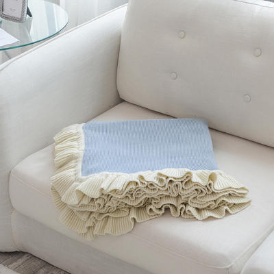 针织线毯 沙发盖毯 针织披肩 空调毯 荷叶边针织毯 130*160cm 灰蓝