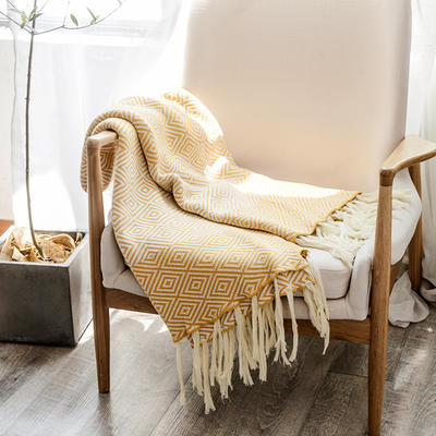 针织线毯 沙发盖毯 针织披肩 空调毯 迷宫针织毯 130*160cm 黄色
