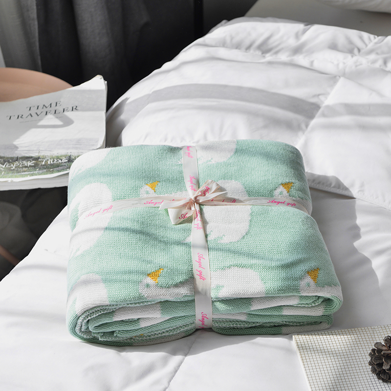 全棉针织婴童毯 沙发盖毯 婴儿抱被 天鹅 110*130cm 薄荷绿