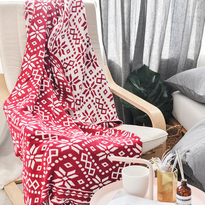 针织线毯 沙发盖毯 针织披肩 空调毯 雪花针织毯 150*200cm 红色