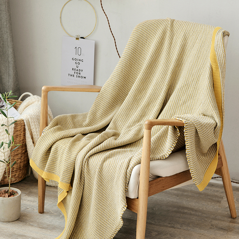 针织线毯 沙发盖毯 针织披肩 空调毯 芝麻点点针织毯 130*160cm 黄色