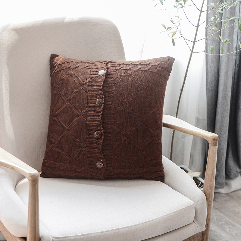全棉针织抱枕 沙发靠垫 菱形麻花枕套 45x45cm 摩卡