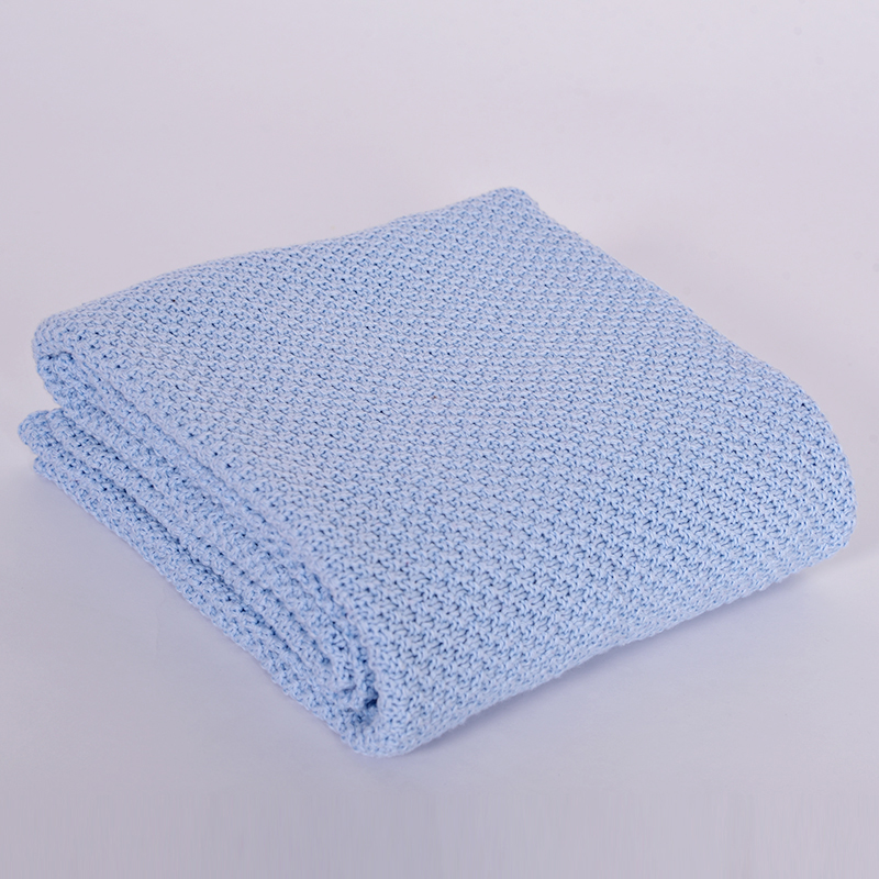 2018新款桂花针单层毛线毯 80*105cm 蓝色
